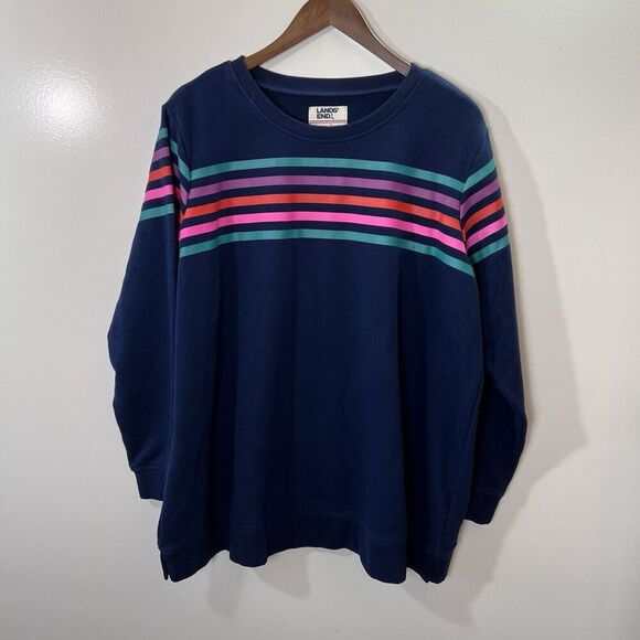 Lands' End Tops - Lands End Women’s Sweatshirt Size 2X Navy Rainbow Casual Athleisure Warm & Cozy